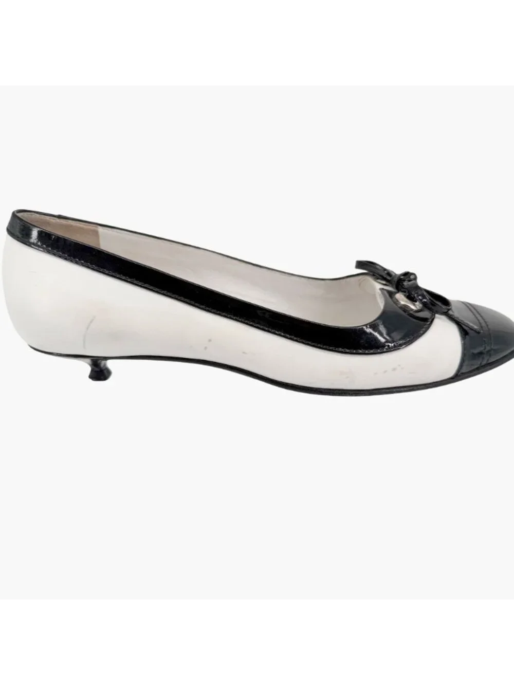 Chanel Vintage Black White Cap Toe Kitten Pumps Size 38 US 7–7.5 Two Tone Ballet - Picture 10 of 15